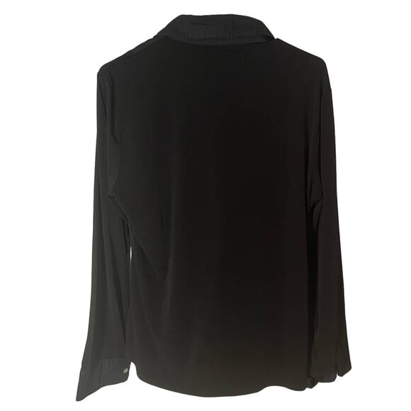 Karl lagerfeld paris black ruffled button down stretch shirt sz L - Picture 2 of 9